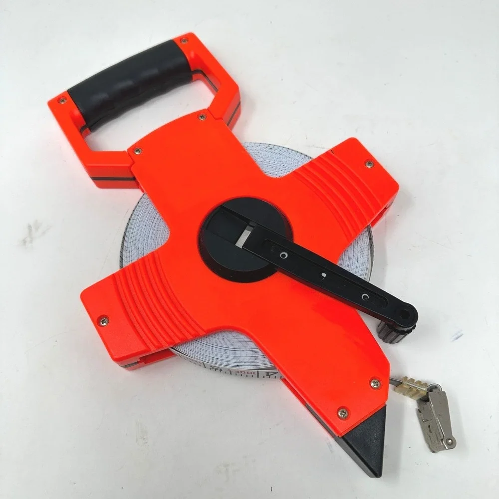 100ft Open Reel Fiberglass Tape Measure Orange Surveyor Construction Engineering